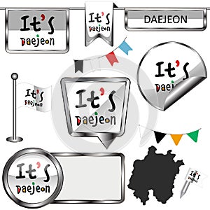 Glossy icons with flag of Daejeon, South Korea