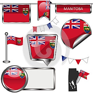 Glossy icons with flag of province Manitoba photo