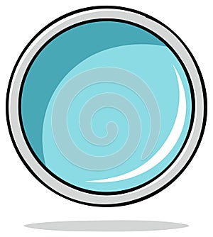 Glossy light blue circle button interface element with silver border