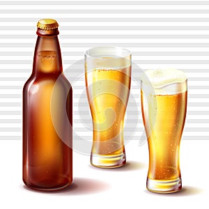 Beer bottle and weizen glasses with beer vector