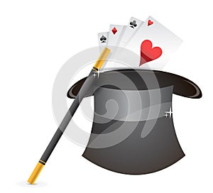 Glossy magic hat, wand and cards