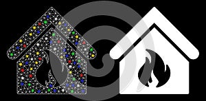 Glossy Mesh 2D Building Fire Icon with Light Spots