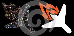 Glowing Mesh Carcass Air Crash Icon with Flare Spots