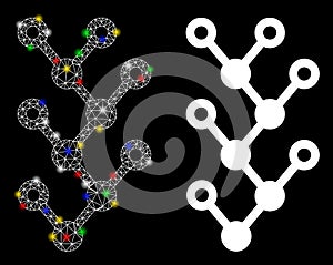 Flare Mesh Network Binary Tree Icon with Flare Spots