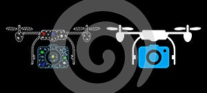 Glossy Mesh Carcass Camera Drone Icon with Light Spots