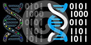 Glossy Mesh Carcass DNA Binary Code Icon with Flare Spots