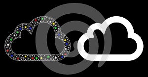 Glowing Mesh Carcass Cloud Icon with Flare Spots