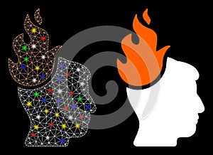 Flare Mesh Network Fired Head Icon with Flare Spots