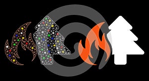 Glowing Mesh Carcass Forest Fire Icon with Flash Spots