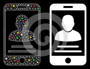 Bright Mesh Wire Frame Mobile Account Icon with Flare Spots