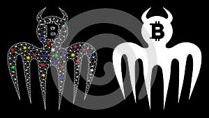 Glossy Mesh Network Bitcoin Spectre Devil Icon with Flare Spots