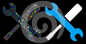 Bright Mesh Wire Frame Tools Icon with Light Spots