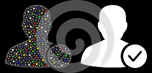 Glowing Mesh Wire Frame User Valid Icon with Light Spots