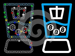 Glossy Mesh Wire Frame Bitcoin Mixer Icon with Flare Spots photo