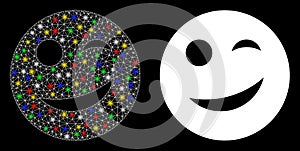 Glossy Mesh Wire Frame Joy Smiley Icon with Light Spots photo