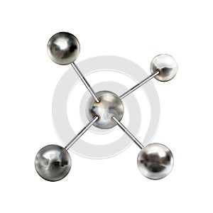 Glossy metal balls in abstract chemical structure on white