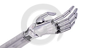Glossy Metal Cyborg Hand 3d Illustration Concept Isolated on White