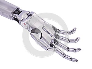 Glossy Metal Cyborg Hand 3d Illustration Concept Isolated on White