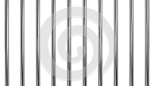 Glossy metal prison bars. Isolated iron rods background. 3D rendering.