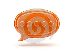 Glossy orange chat bubble icon with five dots symbolizing message loading