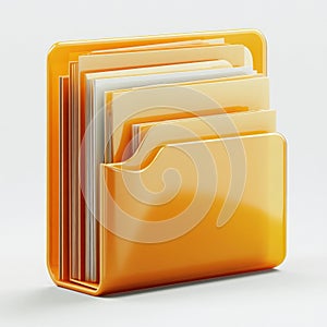 Glossy Orange Folder Icon with Documents 3D Render AI-generated.