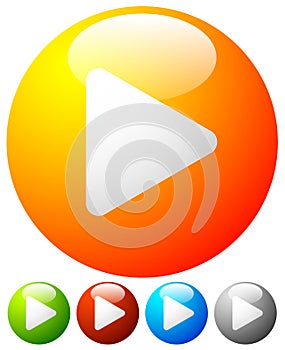 Glossy orb play buttons, play icons. Illustration for multimedia