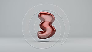 Glossy paint number 3. 3D render of bubble font with glint