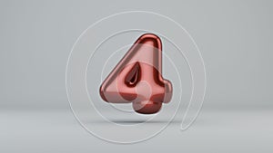 Glossy paint number 4. 3D render of bubble font with glint