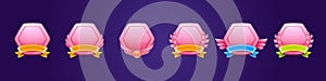Glossy pink award badges for win in game