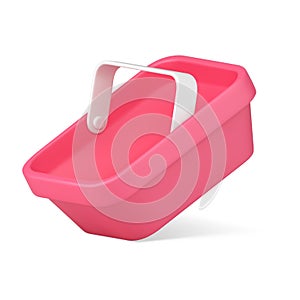 Glossy pink empty shopping basket with handle diagonally displaced realistic 3d icon vector