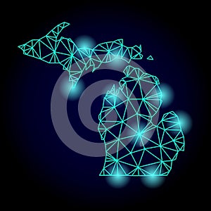 Polygonal 2D Mesh Map of Michigan State with Light Spots