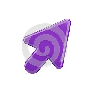 Glossy Purple 3D Computer Mouse Cursor Arrow on White Background pointer