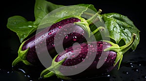 Glossy purple eggplant close up with dramatic lighting, shallow depth of field, nikon z6, f5.6