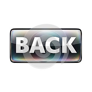 Glossy rectangular button with the word back in white text