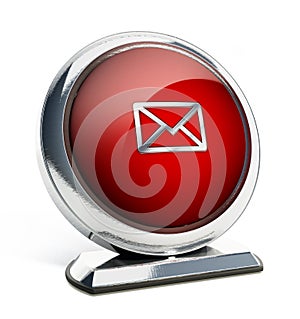 Glossy red button with enveloppe symbol. 3D illustration