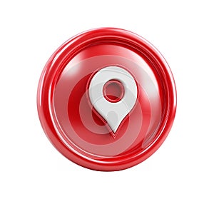 Glossy Red Button with Location Pin Icon