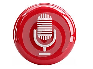Glossy Red Button with Microphone Icon