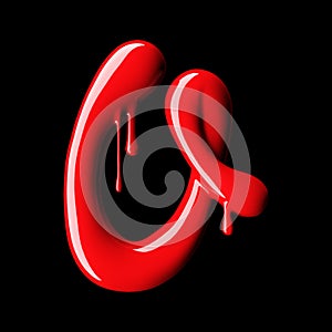 Glossy red letter O uppercase. 3D rendering