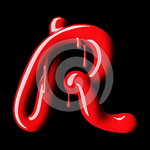 Glossy red letter R uppercase. 3D rendering