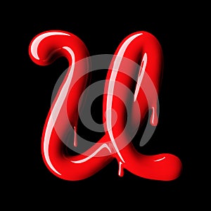 Glossy red letter U uppercase. 3D rendering