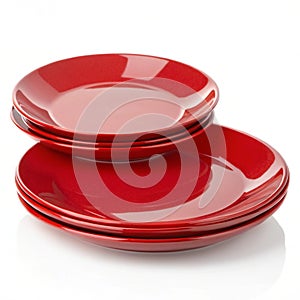 Glossy red plates isolated photo