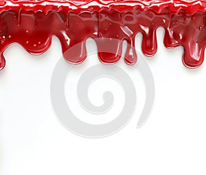 Glossy Red Sweety Jam Dripping on White Surface. Generative ai