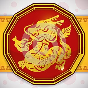 Button with a Golden Dragon for Chinese Zodiac, Vector Illustration photo