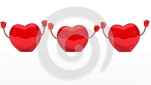 Glossy red valentine hearts behind wall