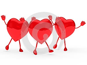 Glossy red valentine hearts wave