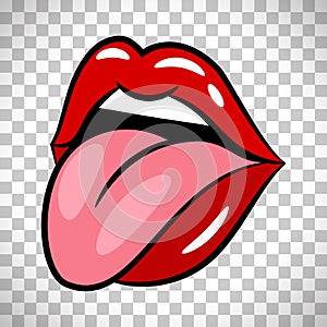 Glossy red woman lips with tongue