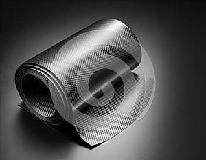 Glossy, Rolled Carbon Fiber Sheet Highlighting Its Woven Texture and Flexibility