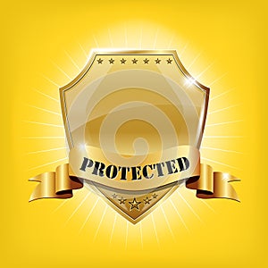 Glossy security golden shield - PROTECTED