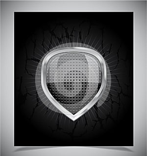 Glossy shield emblem on black background