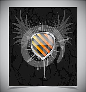 Glossy shield emblem on black background